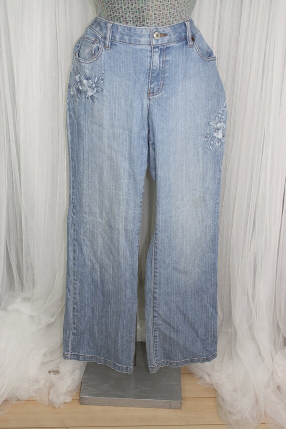 Vintage 1990s Size M/L Straight Leg Jeans With Em… - image 2