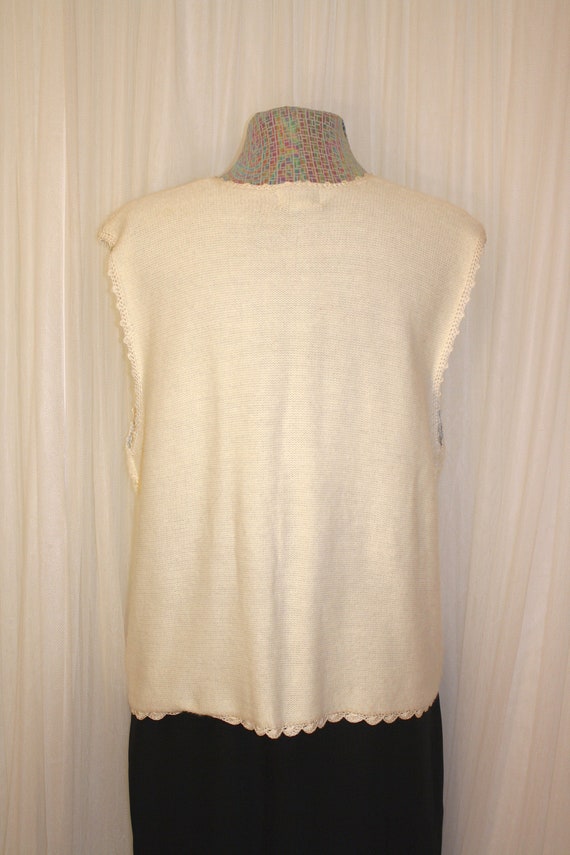 1990s Vintage Up To Size XL Cream Pearl Beaded Sw… - image 7