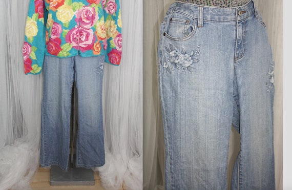 Vintage 1990s Size M/L Straight Leg Jeans With Em… - image 1