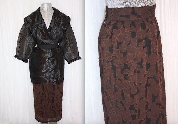 1990s Vintage Size XS/S Brown and Black Textured … - image 1