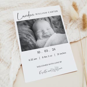 Photo Birth Announcement Template, Simple Minimalist Birth Announcement, Modern Newborn Announcement, Baby Birth Card, Editable Template