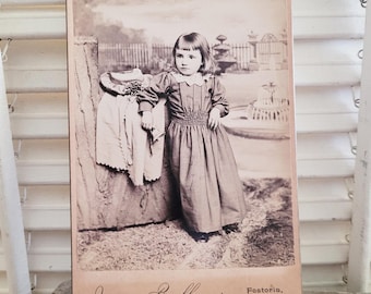 Vintage Cabinet Card Photo Young Girl, Antique Photo, CDV, Fostoria Ohio, Sepia