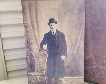 Antique RPPC, Real Photo Postcard, Man in a Hat, Gentleman, Sepia Toned Photo