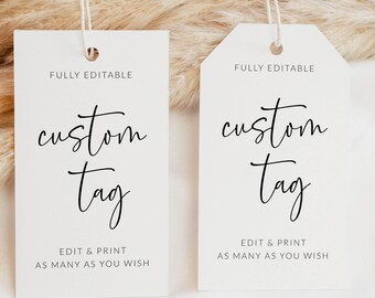 Editable Tag Template, Printable Gift Tag, Custom Calligraphy Favor Tag, Minimalist Wedding Baby Shower Party, Instant Download, Corjl