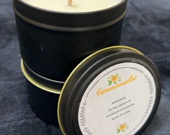 Candele profumate in latta nera realizzate in cera di soia - Fatte a mano - 8 once/regalo o decorazione per la casa - Fatte a mano da Yasmeenacandles