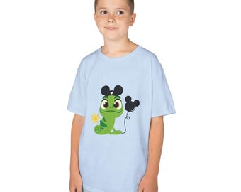 Green Chameleon with Mickey Ears Balloon Kids Tee | Cute Lizard Tee