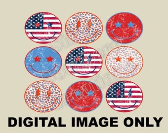 Patriotic Smiley for 4th of July, File ONLY PNG, Instant Download, Sublimation