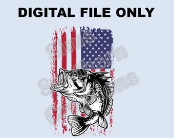 Bass Fish with American Flag, File ONLY SVG and PNG, Instant Download, Sublimation