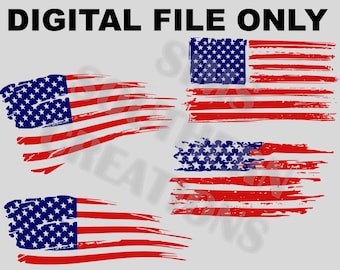 Distressed American Flag Bundle  PNG, JPG File Only Instant Download