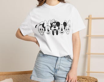 Classic Cartoon Mouse Faces T-shirt | Black Line Art