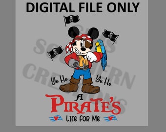 Mickey Mouse, It&#39;s a Pirates Life -  PNG,SVG,DXF File Only Instant Download