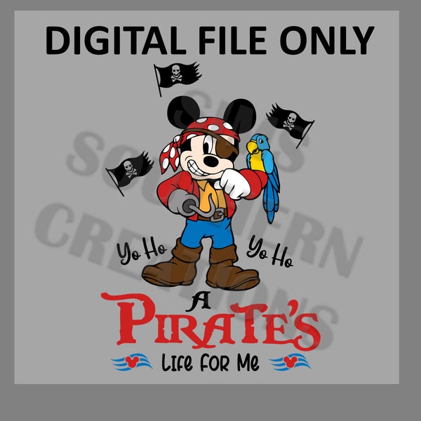 Mickey Mouse, It's a Pirates Life -  PNG,SVG,DXF File Only Instant Download