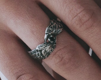 Raven silver ring Hugin and Munin, norse raven jewelry, chunky silver ring, mens raven ring, womans raven ring