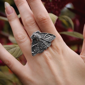 Moth ring with sterling silver - silver butterfly ring - gothic moth jewelry - sterling witch ring