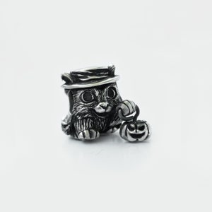 Halloween Cat charm, silver charm for bracelet, halloween cat jewelry