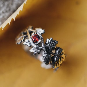 Ahornblattring, Blattring aus Sterlingsilber, Herbstwaldschmuck, Natur inspirierter Ring