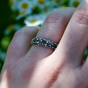 Silver Flower Wreath, ring flovers, sterling silver ring for women&#39;s, elegant ring, vintage ring