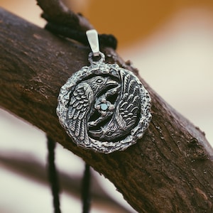 Raven silver pendant Hugin and Munin, norse raven jewelry, chunky silver pendant, mens raven pendant, womans raven pendant