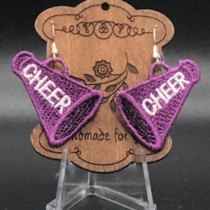 Cheerleader Megaphone Earrings, Customizable cheer earrings, competition cheer support apparel, Cheer family wear for competition