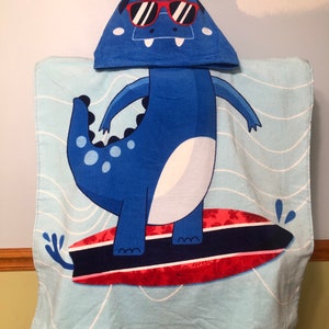 Hooded Surfing Shark Towel, Kids Hooded Towel, Swim Class Towel, Embroidered Towel, Personalized Hooded Towel for boys