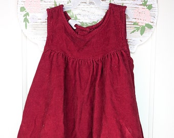 Vintage Deep Red Corduroy Toddler Dress with Purple Flowers | Vintage Girl's Dress | Vintage Toddler Clothing | 100% Cotton | Size 4T