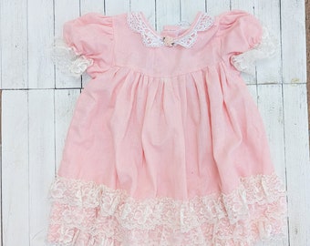 Handmade Vintage Pink Girl's Dress with Lace Detail & Lace Collar | Vintage Baby Girl's Dress | Vintage Girl's Dress | Retro Girl's Dress