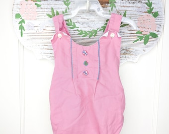 Vintage Pink Baby Romper with Embroidered Butterflies on Front | Vintage Baby Bubble Romper | 100% Cotton | Size 3 Months