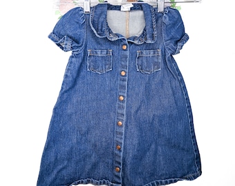 Vintage GAP Blue Jean Denim Baby Girl's Dress with Brass Buttons | Vintage Gap | 100% Cotton | Size 3