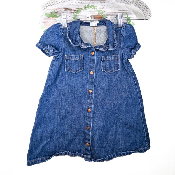 Vintage GAP Blue Jean Denim Baby Girl's Dress with Brass Buttons | Vintage Gap | 100% Cotton | Size 3