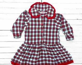 Vintage Warm Heart Red & White Plaid Collared Toddler Dress | Vintage Baby Girl's Dress | Vintage Girl's Dress | Size 4