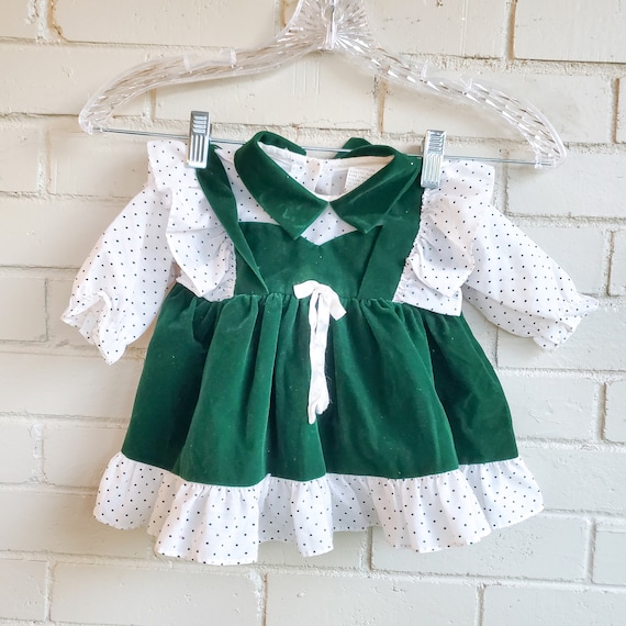 Vintage Green White Collared Baby Girl s Dress With Apron Vintage Baby Clothes Vintage Baby Dress 12 Months Etsy Canada