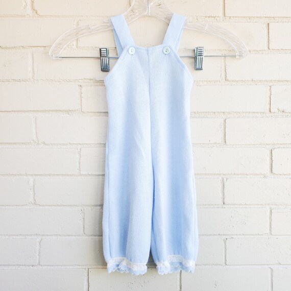 Vintage Blue Knitted Baby Overalls with Detailed … - image 7