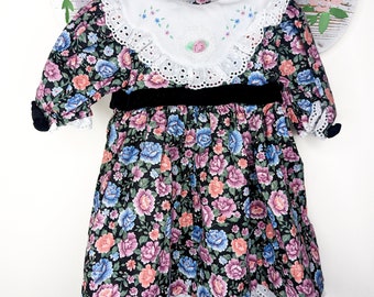 Vintage Floral Baby Girl's Dress with Embroidered Collar | Vintage Baby Dress | Vintage Toddler Clothes | Size 2T