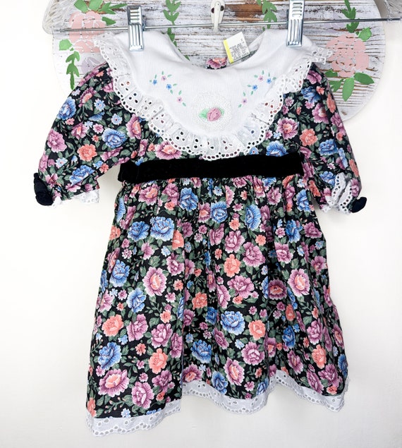 Vintage Floral Baby Girl's Dress with Embroidered… - image 1
