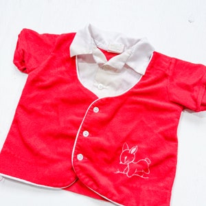 Vintage Dreamboat Red Baby Vest with Embroidered Bunny & Collared Undershirt | Retro Baby Clothing | Vintage Baby Clothes | 18 Months