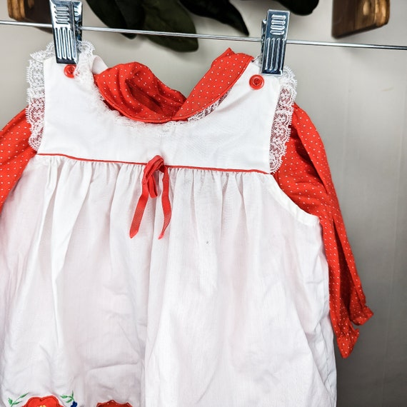 Vintage Red & White Baby Girls Long Sleeved Dress… - image 5