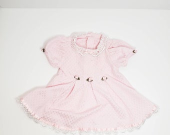 Vintage Pink Collared Baby Girl's Dress with Roses and Lace | Vintage Baby Clothes | Vintage Baby Clothing |