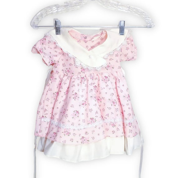 Vintage Pink Floral Baby Girl's Dress with Collar… - image 1