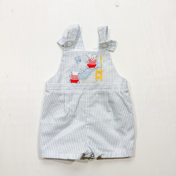 Vintage Blue & White Striped Baby Overalls With C… - image 3