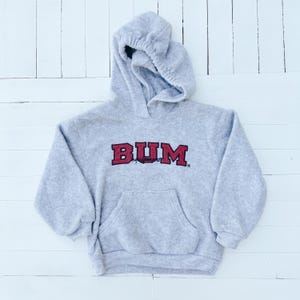 Vintage 90s Toddler Fleece Hoodie | BUM Equipment Vintage Toddler Sweater | Red & Grey with Embroidered Lettering | 3T