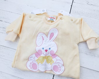 Vintage Yellow Health-tex Baby Pajamas with Pink Bunny on Front | Vintage Baby Pajamas | Vintage Baby Romper | Retro Baby | Size 6 Months