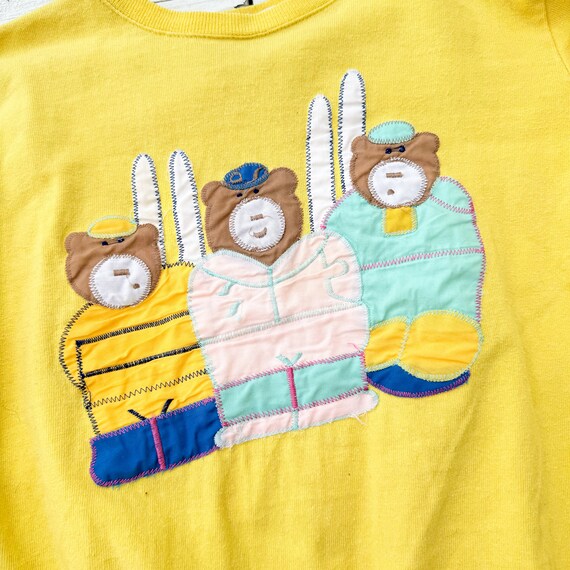 Vintage Yellow Kid's Sweater with Teddy Bear Moti… - image 5