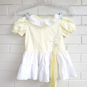 Vintage Lace Baby Girl&#39;s Collared Dress with Embroidered Flowers and Ribbon | Size 3T