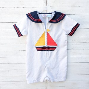 Vintage Sailor Style Baby Romper with Sailboat | Vintage Baby Romper | Vintage Baby Jumper | Size 24 Months
