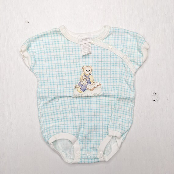 Vintage Carters Blue & White Plaid Baby Bodysuit … - image 4