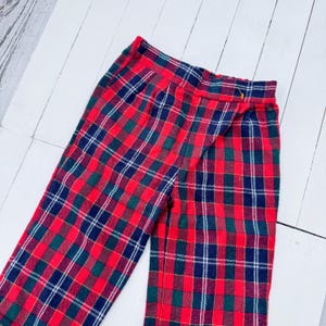 Vintage Red& Blue Tartan Plaid Kid&#39;s Pants Retro Style w/ rolled up cuffs | Made in USA | Size 24 Months | Retro Kid&#39;s Clothing