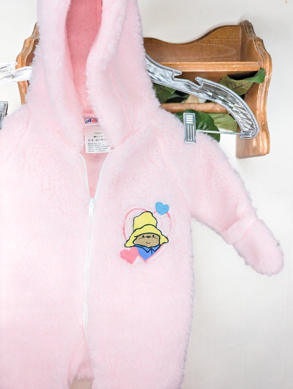 Vintage Paddington Bear Pink Baby Onesie Baby Hoo… - image 2