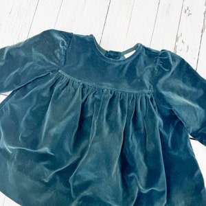Vintage Emerald Green Baby Girl&#39;s Dress with Pleated Waist | Single Stitch Hem | Vintage Girl&#39;s Dress | 100% Cotton | Size 3-6 Months
