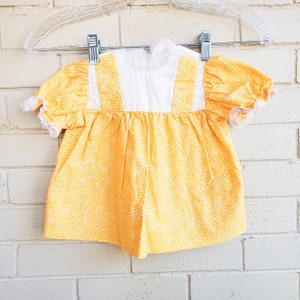 Vintage Yellow & White Polkadot Homemade Baby Girl&#39;s Dress Toddler Dress With Lace Detailing Vintage Clothing