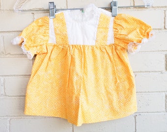 Vintage Yellow & White Polkadot Homemade Baby Girl's Dress Toddler Dress With Lace Detailing Vintage Clothing